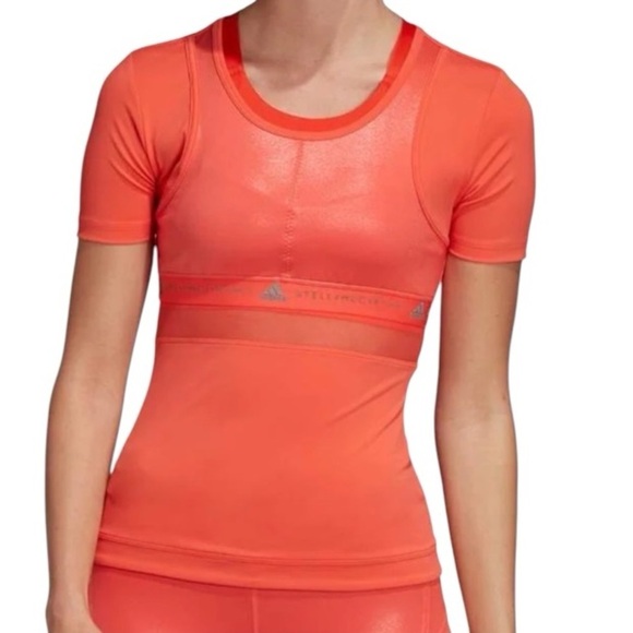Adidas x Stella McCartney Sz XS Athletic Running Tee Coral EUC - Picture 1 of 11